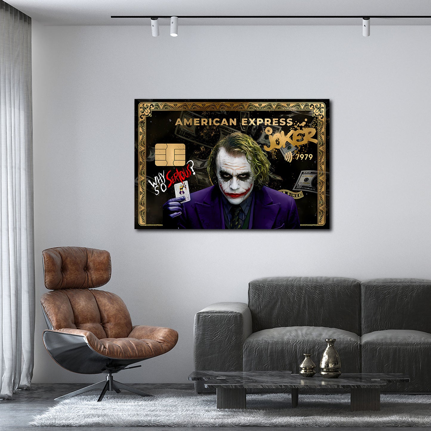 Joker auf American Success Karte in Pop Art Geld Wandbild