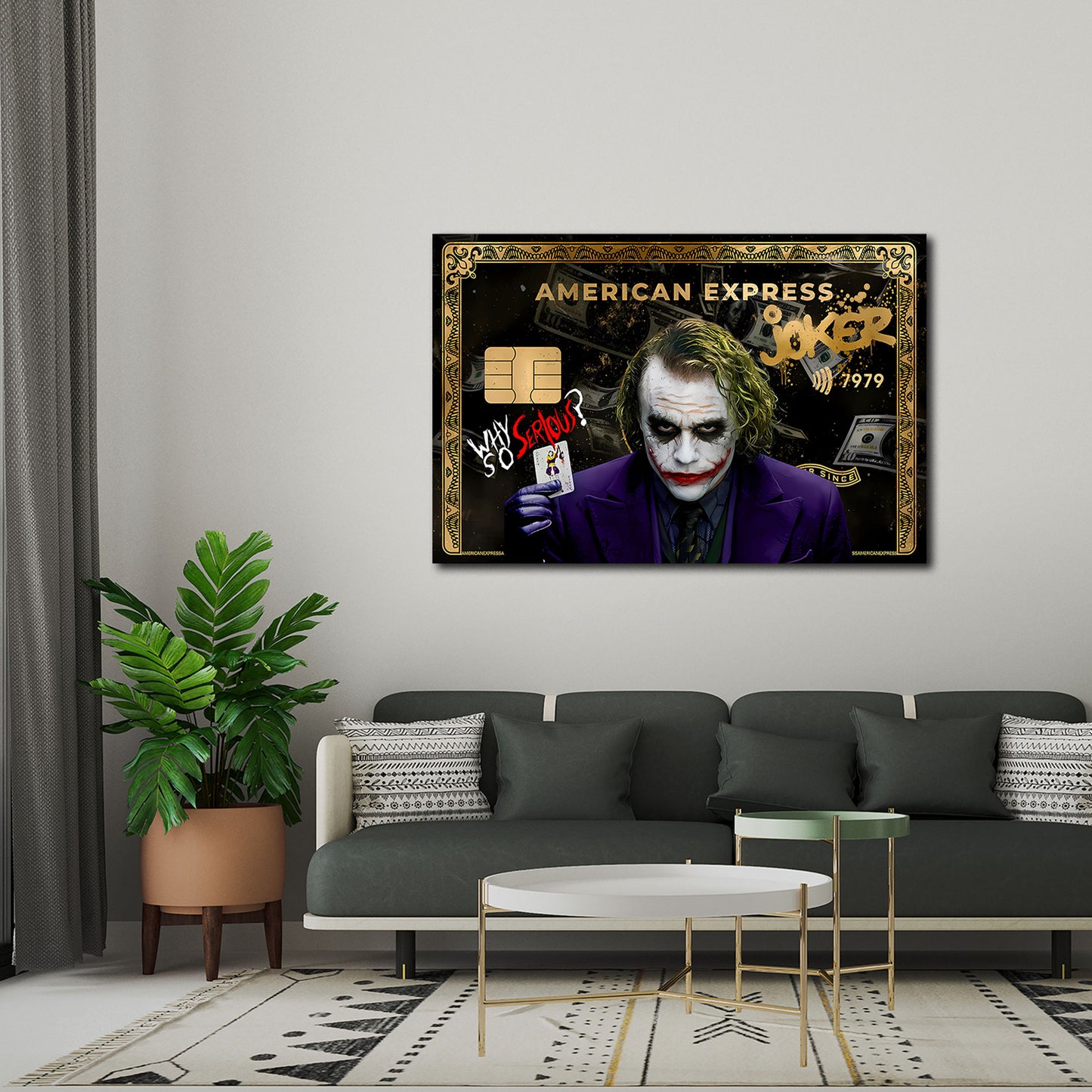 Joker auf American Success Karte in Pop Art Geld Wandbild