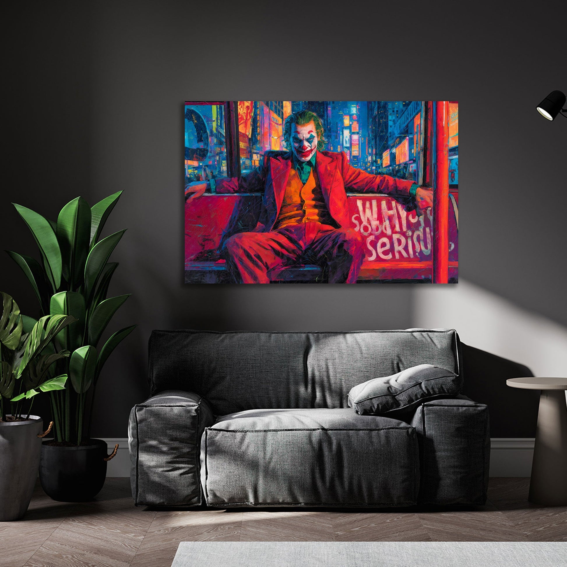 Joker in leuchtender Pop Art Kunst der Großstadt Wandbild