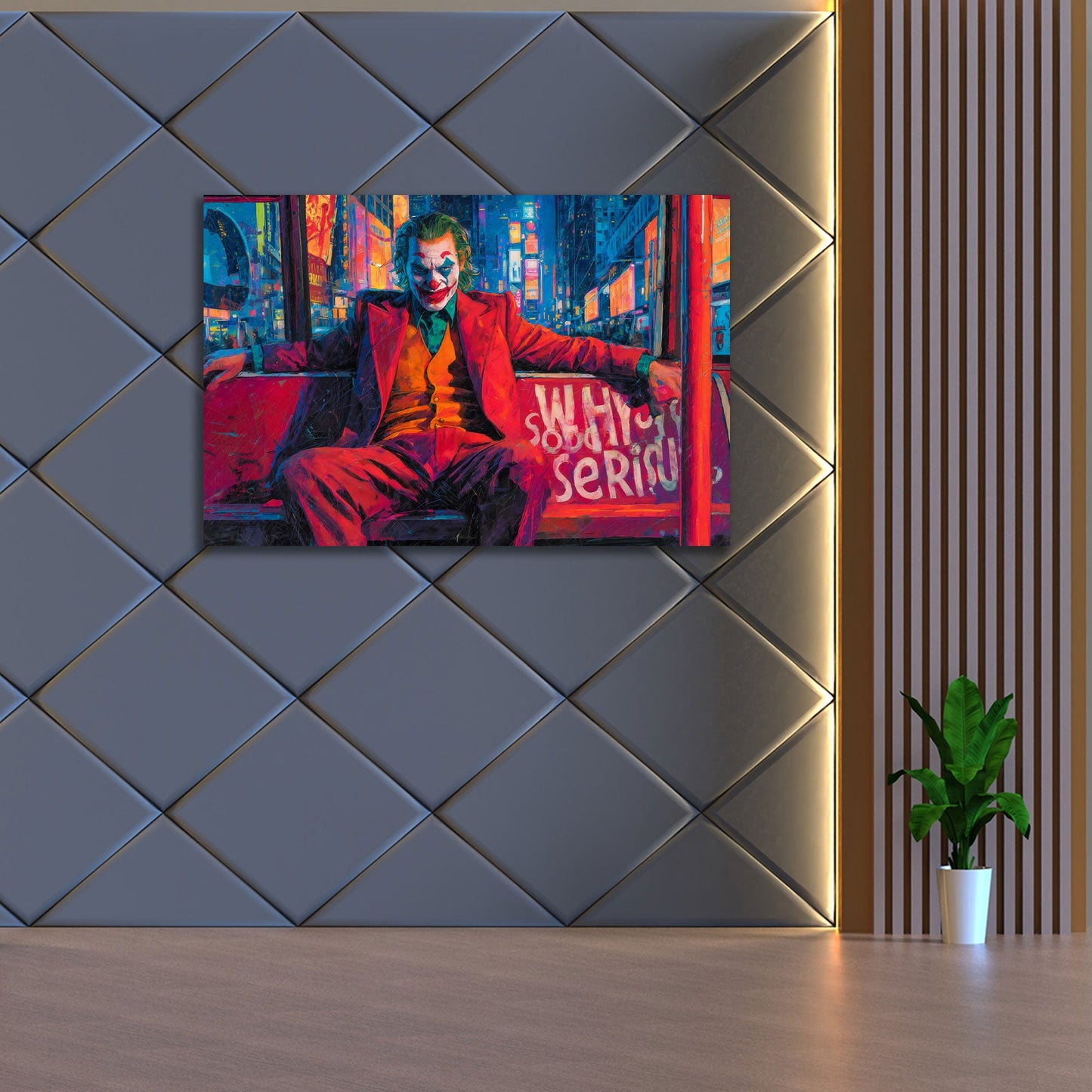 Joker in leuchtender Pop Art Kunst der Großstadt Wandbild