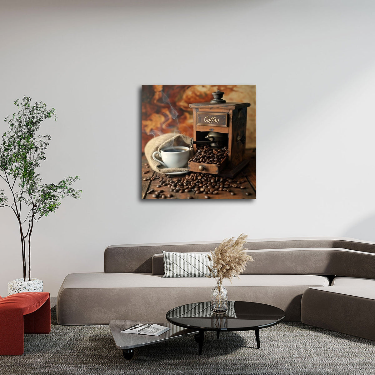 Quadratisches Stillleben Wandbild an einer Wohnraumwand