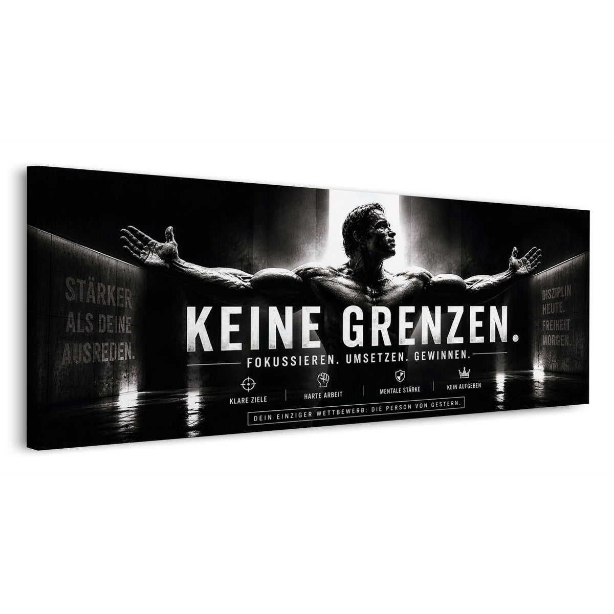 Keine Grenzen Motivation mit Sportler in Schwarz-Weiß Wandbild