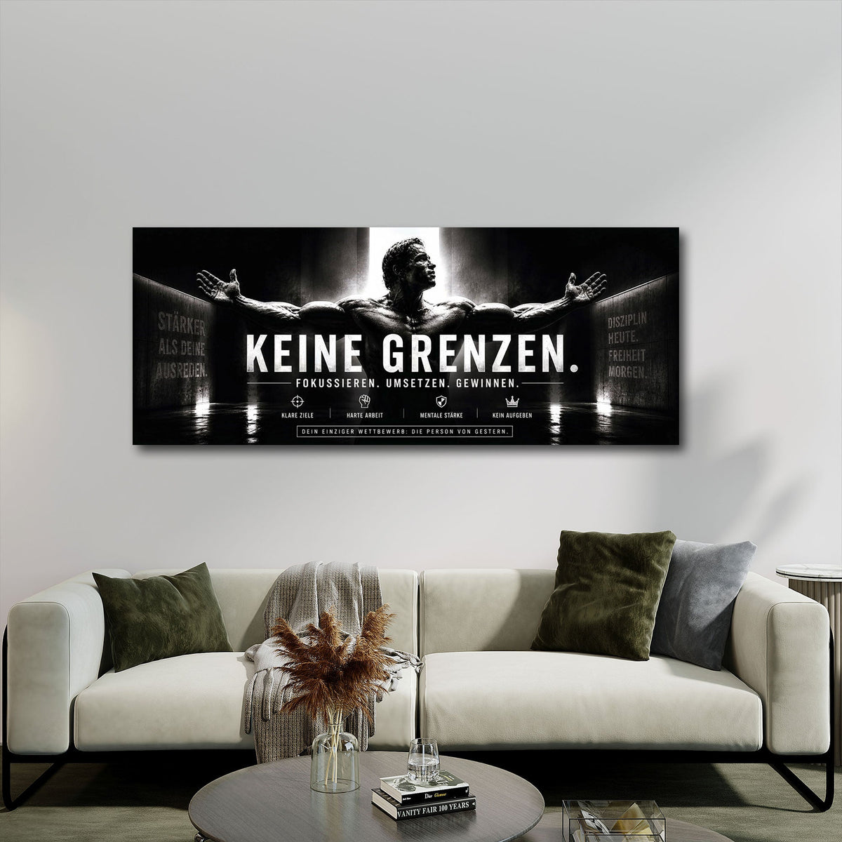 Keine Grenzen Motivation mit Sportler in Schwarz-Weiß Wandbild