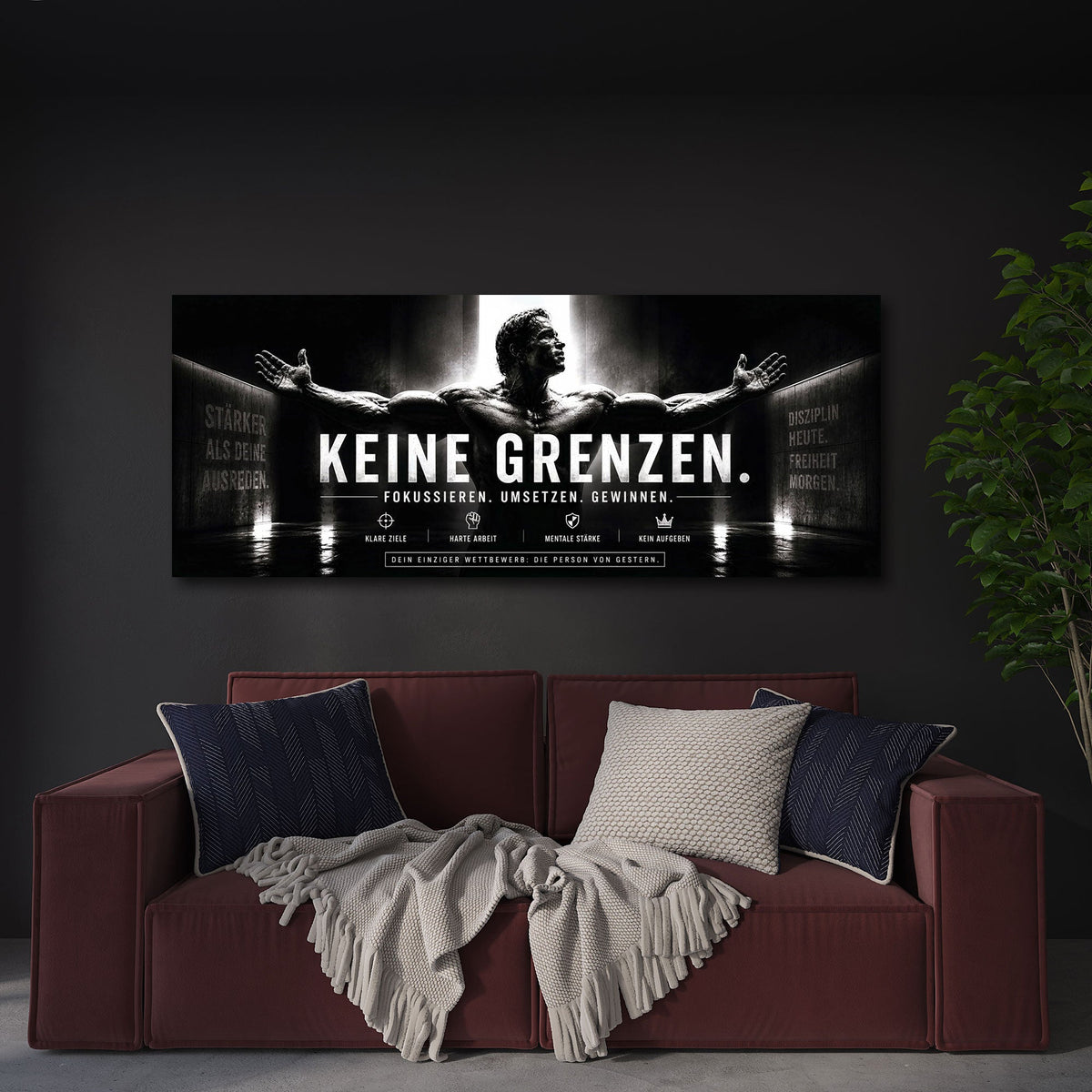 Keine Grenzen Motivation mit Sportler in Schwarz-Weiß Wandbild