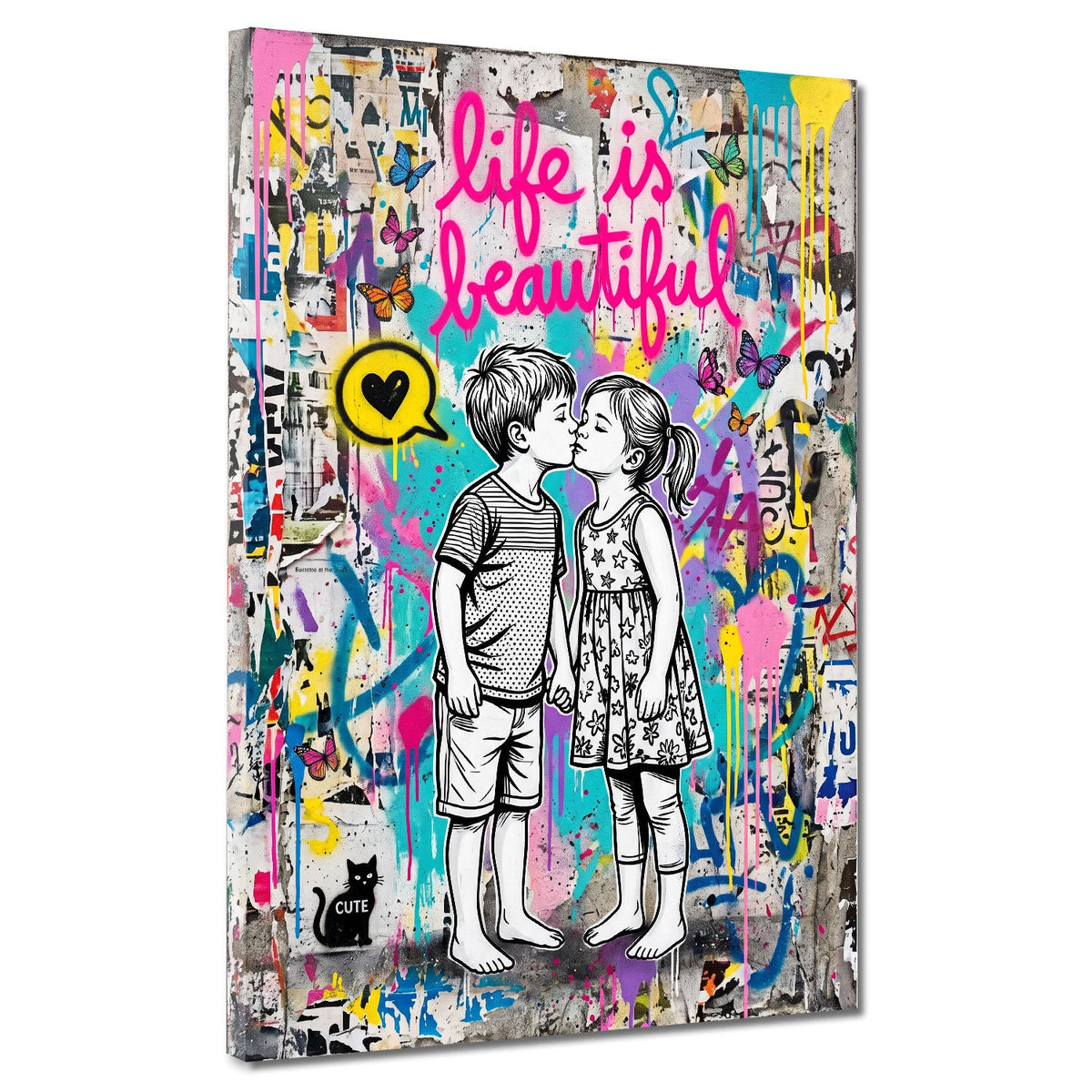 Kinder Kuss Life is Beautiful Street Art Graffiti Wandbild