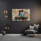 Kinderfreundschaft auf Bank vor Vintage Wand Wandbild