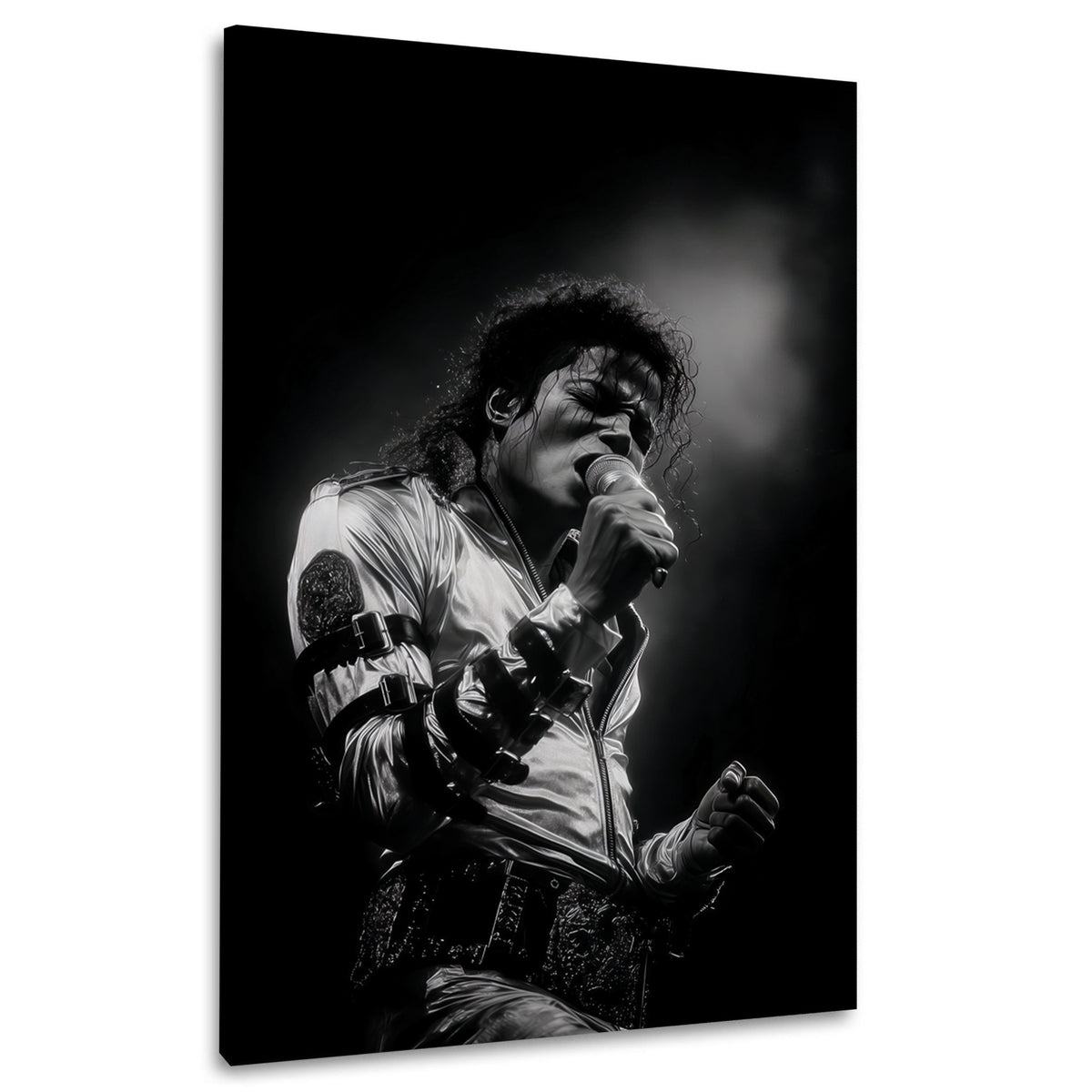 King of Pop live mit Lichtkegel in Schwarz-Weiß Wandbild