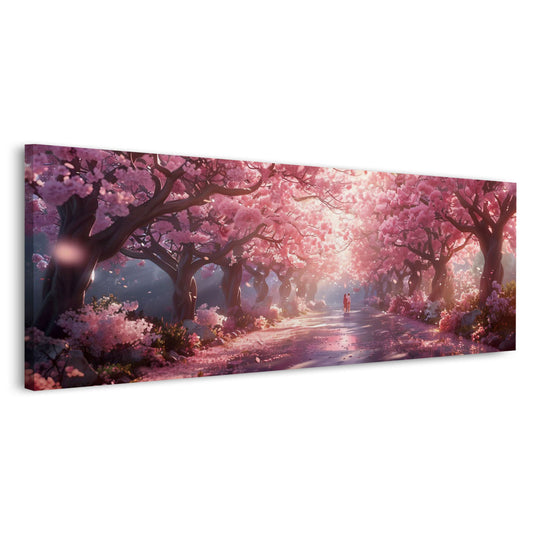 Kirschblüten Panorama mit Weg Wandbild im Querformat