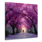 Kirschblütenallee in Rosa mit Spaziergängern Wandbild quadratisch