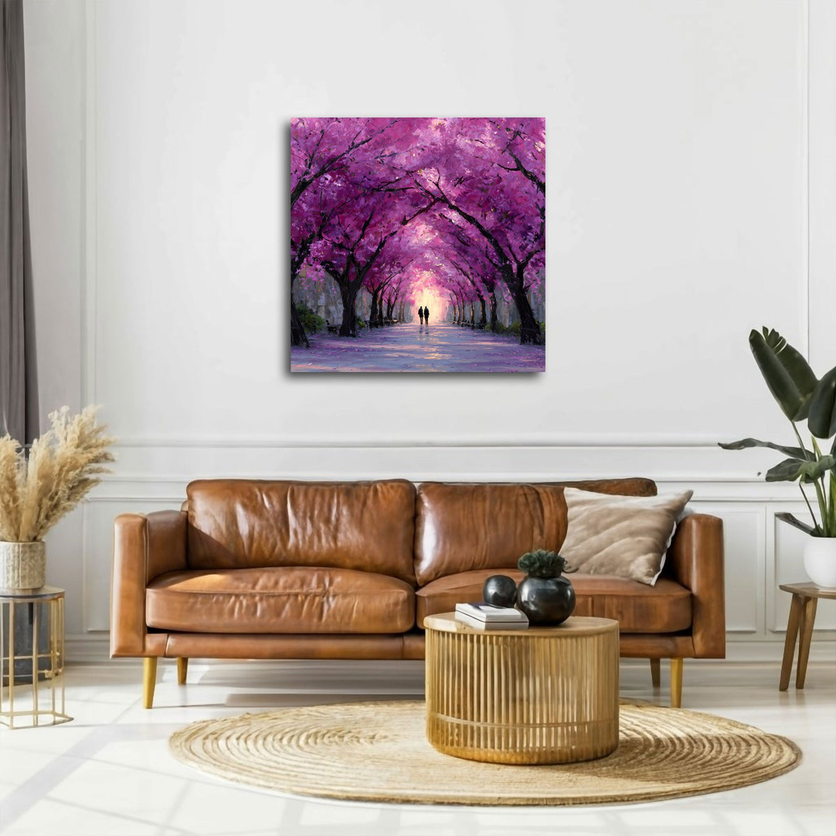 Quadratisches Naturwandbild an einer Wohnraumwand