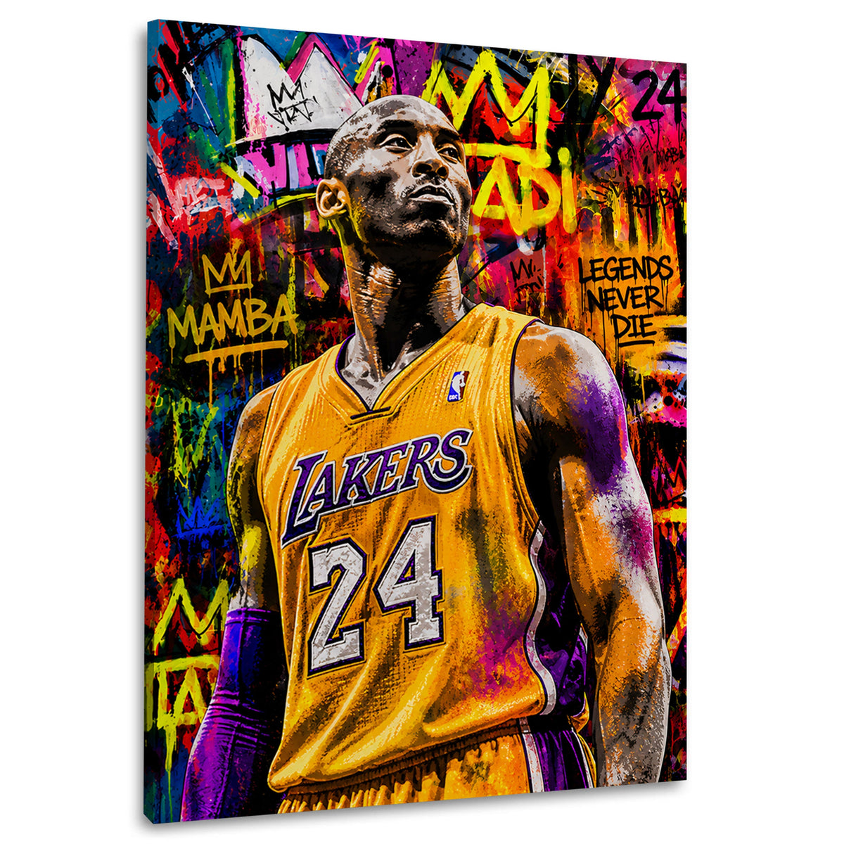 Kobe als Basketball Legende im bunten Pop Art Stil Wandbild