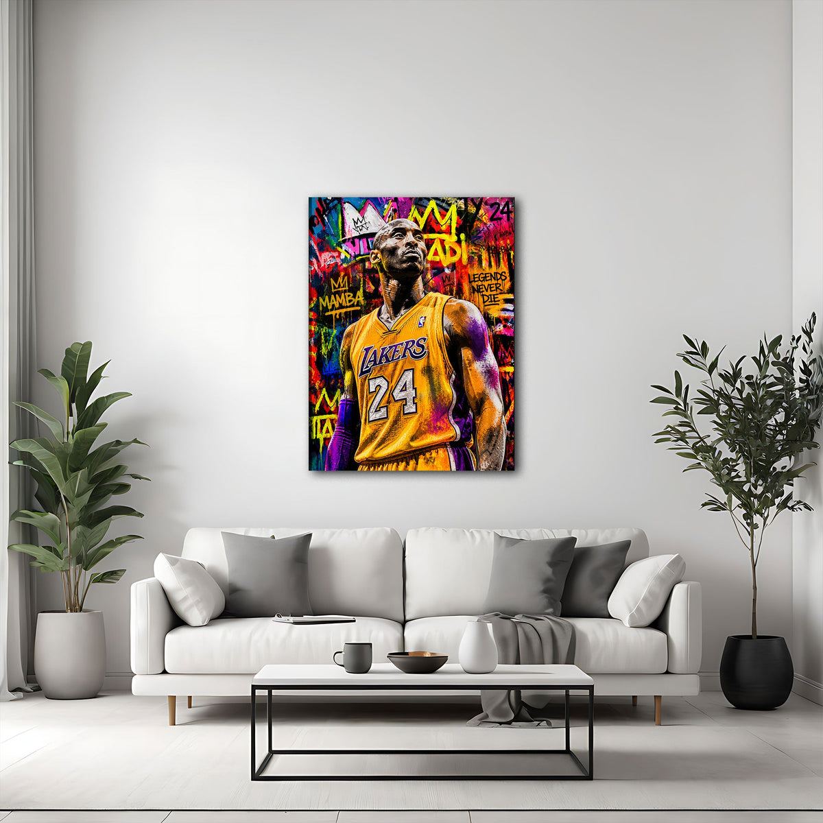 Kobe als Basketball Legende im bunten Pop Art Stil Wandbild