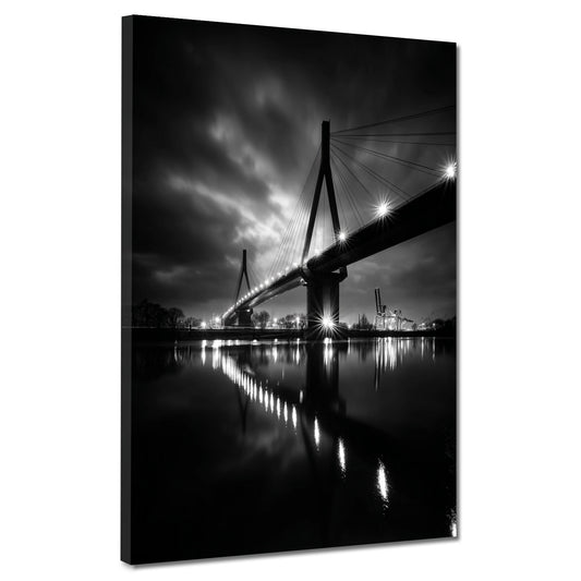 Köhlbrandbrücke Hamburg schwarz weiß Wahrzeichen bei Nacht Wandbild