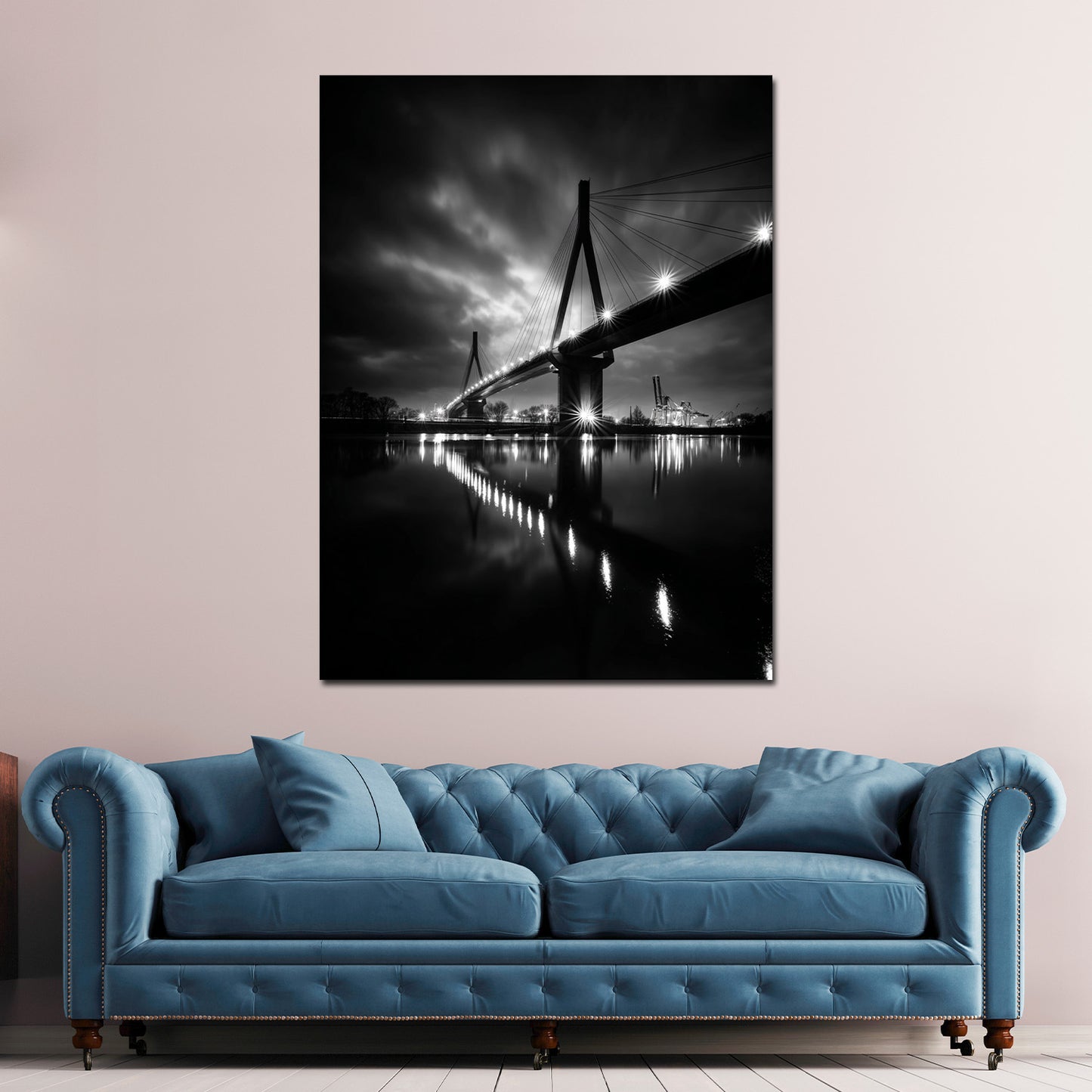 Köhlbrandbrücke Hamburg schwarz weiß Wahrzeichen bei Nacht Wandbild