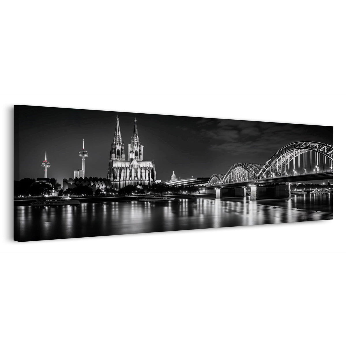 Köln bei Nacht mit Dom und Brücke am Rhein Panorama Wandbild