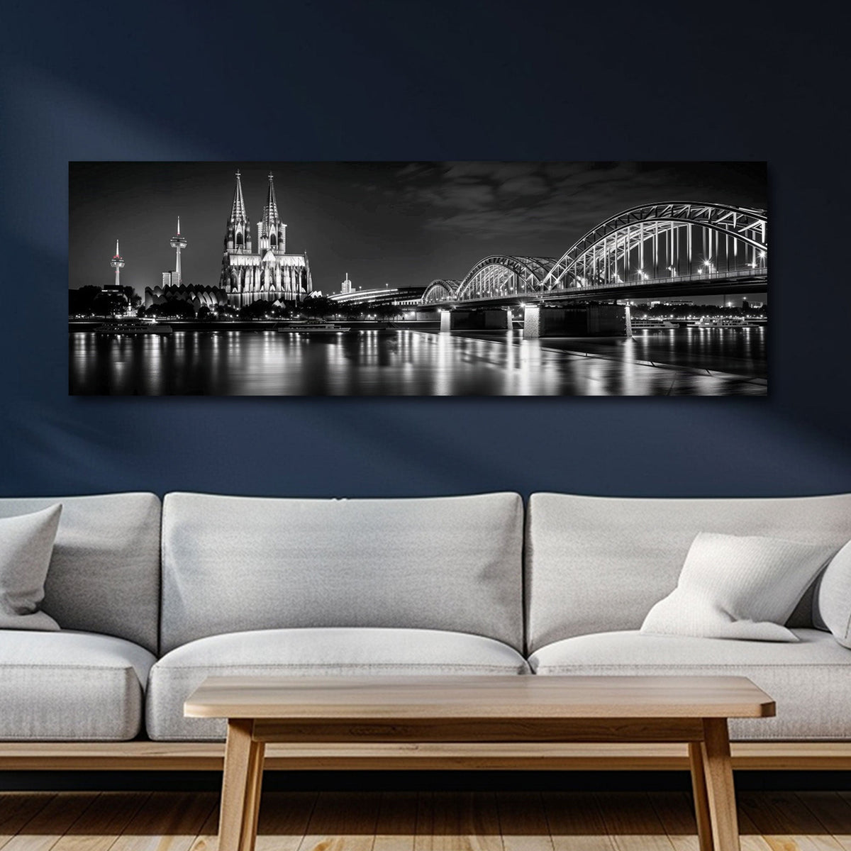 Köln bei Nacht mit Dom und Brücke am Rhein Panorama Wandbild
