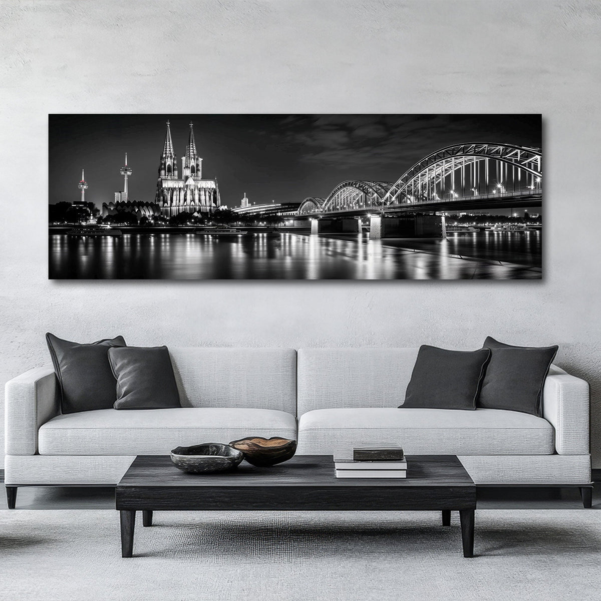 Köln bei Nacht mit Dom und Brücke am Rhein Panorama Wandbild