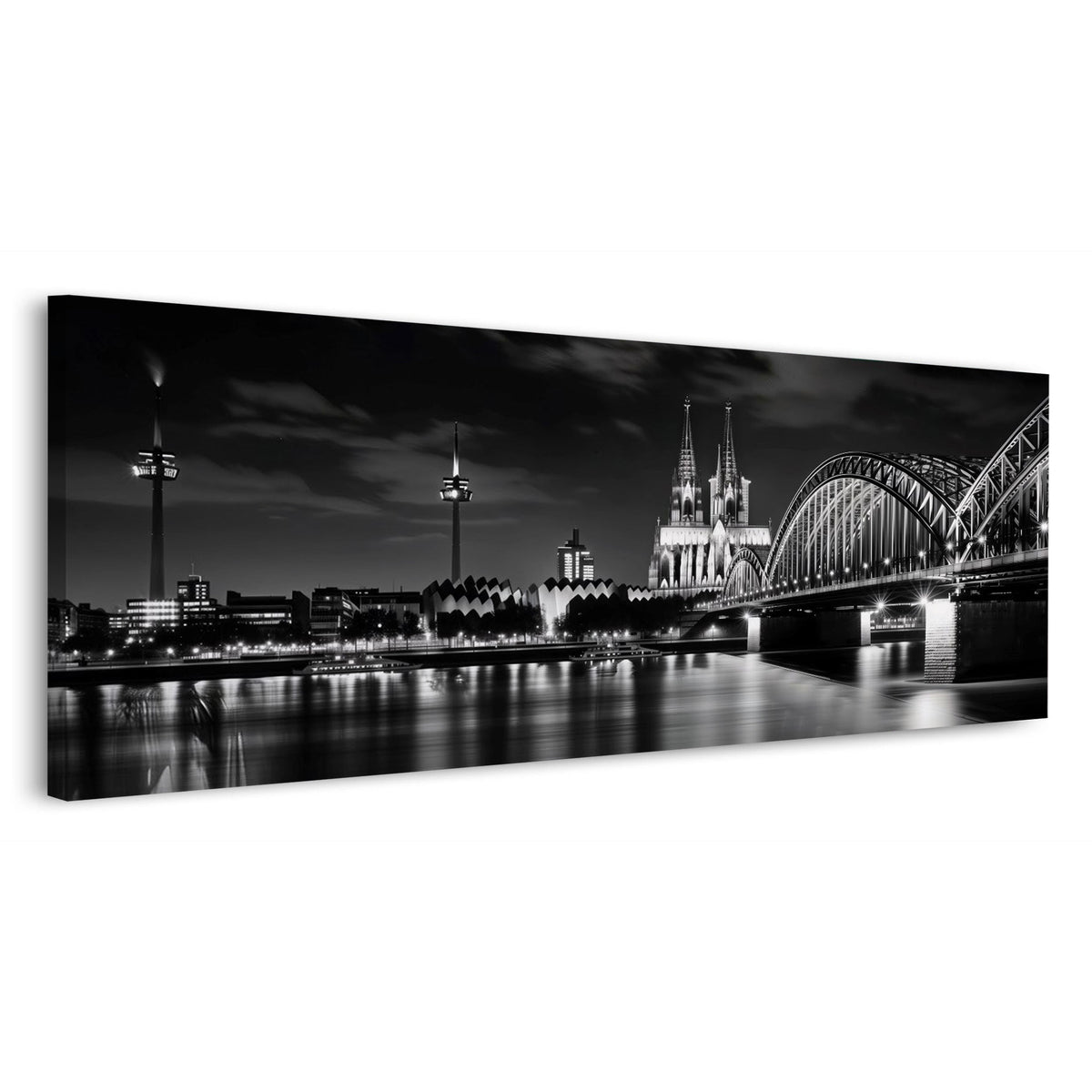 Köln Skyline mit Dom und Brücke bei Nacht Panorama Wandbild