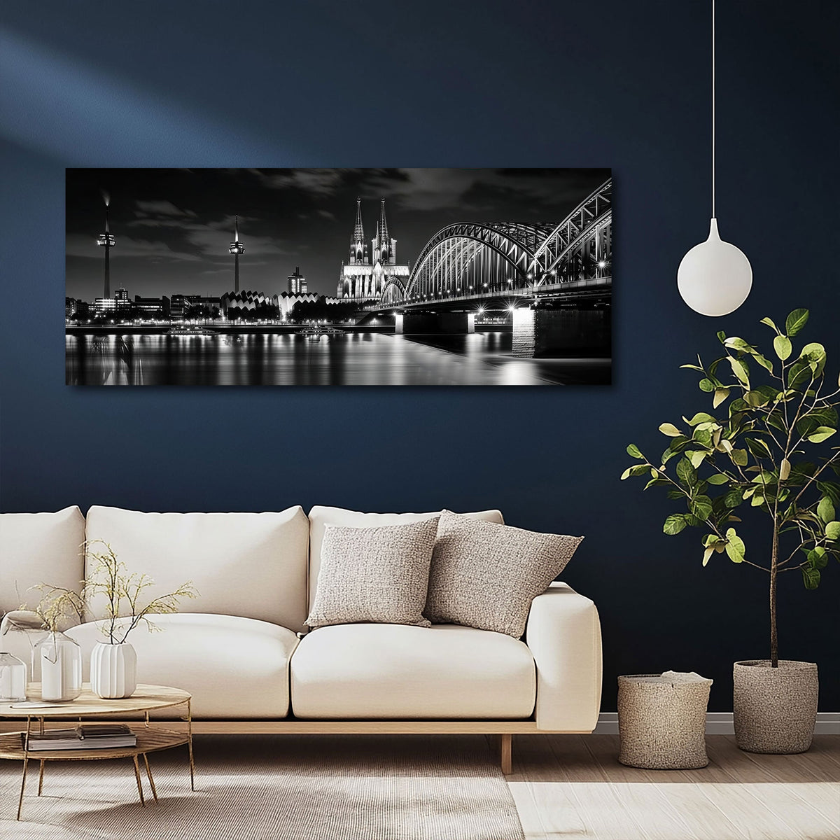 Köln Skyline mit Dom und Brücke bei Nacht Panorama Wandbild