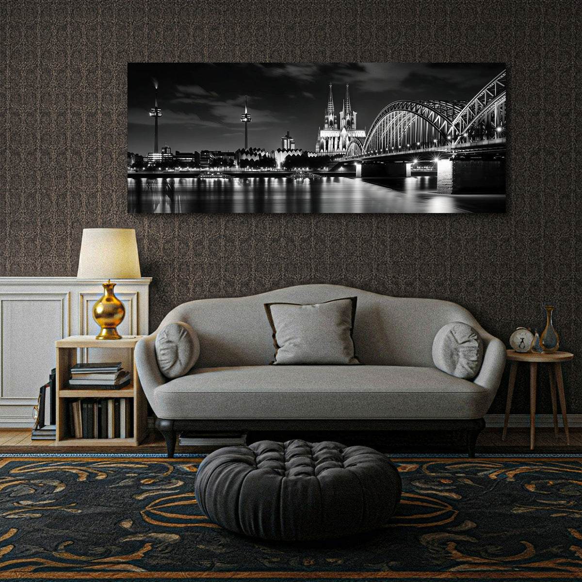 Köln Skyline mit Dom und Brücke bei Nacht Panorama Wandbild