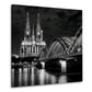 Kölner Dom und Brücke in Schwarz-Weiß bei Nacht Wandbild