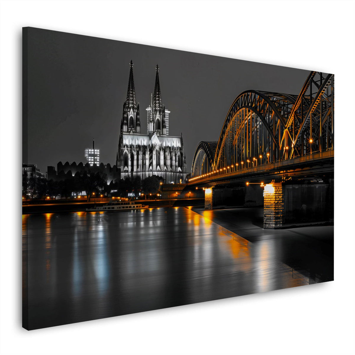 Kölner Dom und goldene Brücke im Colorkey bei Nacht Wandbild