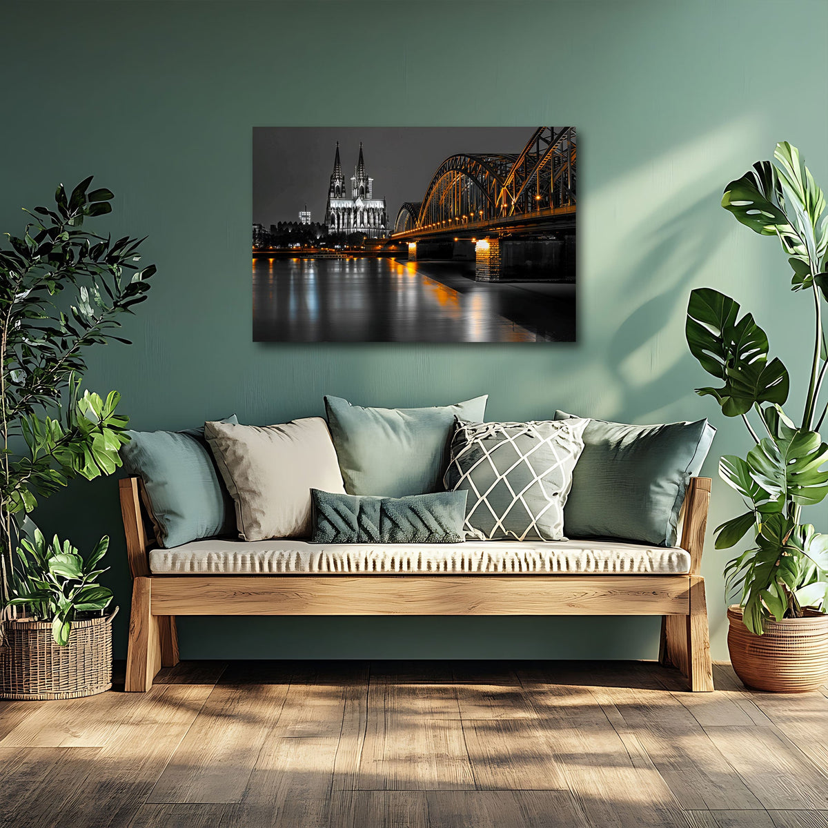 Kölner Dom und goldene Brücke im Colorkey bei Nacht Wandbild