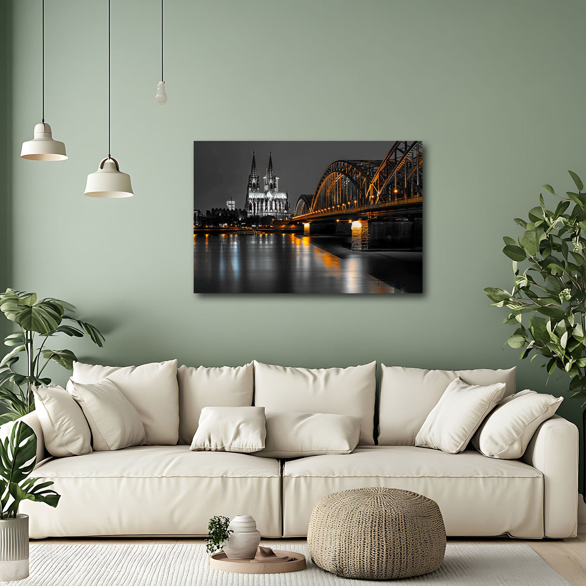 Kölner Dom und goldene Brücke im Colorkey bei Nacht Wandbild