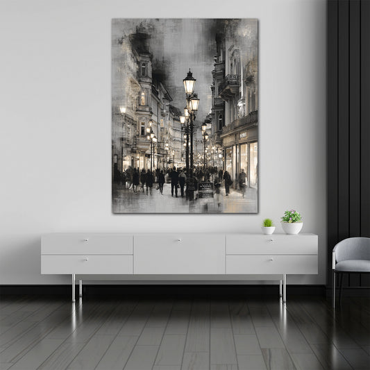 Königstraße Stuttgart Altstadt Flair Laternen schwarz weiß Wandbild