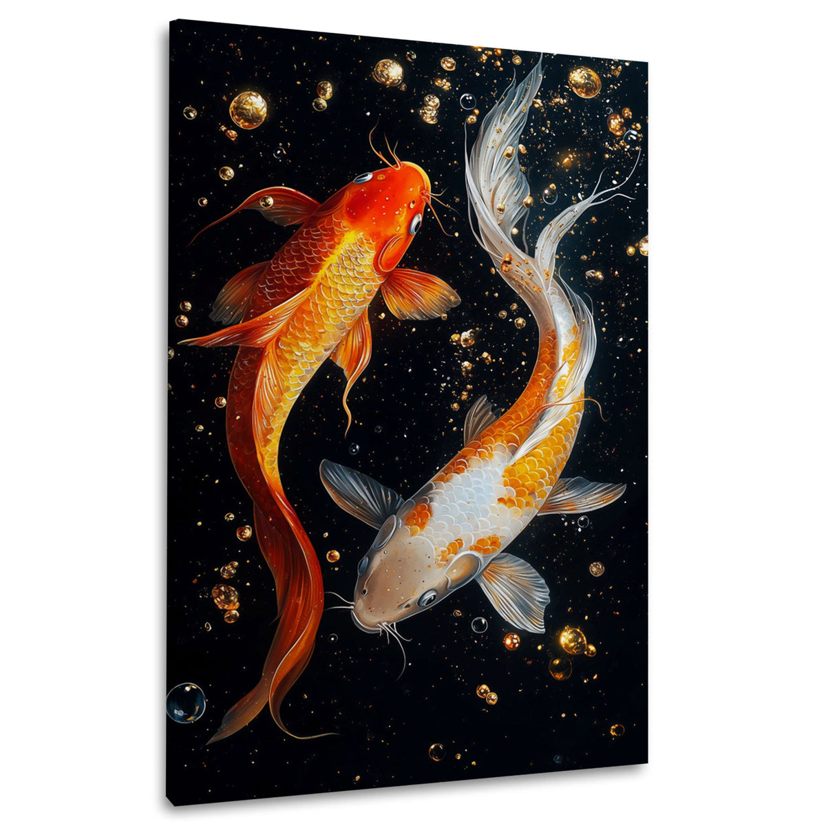 Koi Fisch in Gold und Schwarz in kräftigen Tönen Wandbild