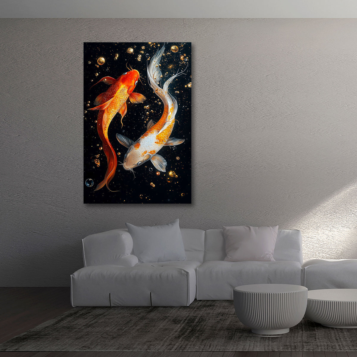 Koi Fisch in Gold und Schwarz in kräftigen Tönen Wandbild