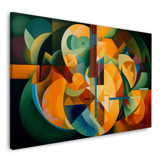 Kubistische Gitarre in Orange und Gruen Wandbild