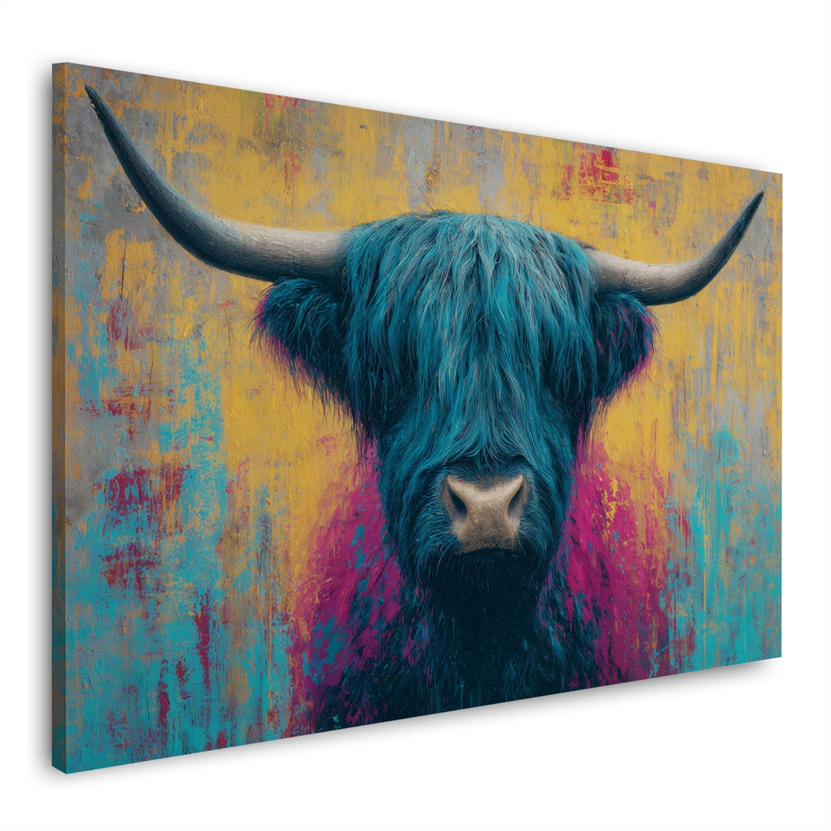 Kuh Frontalportrait farbenfroh als Wandbild