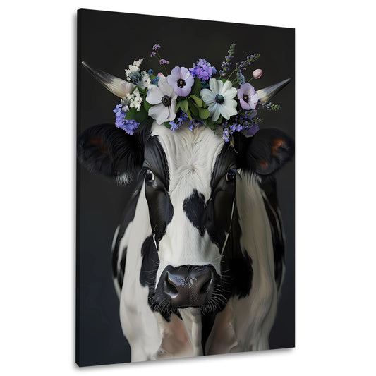 Kuh mit floraler Krone Wandbild