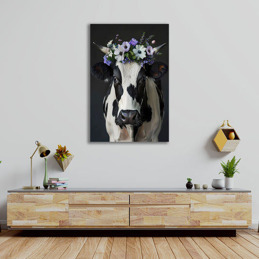 Kuh mit floraler Krone Wandbild