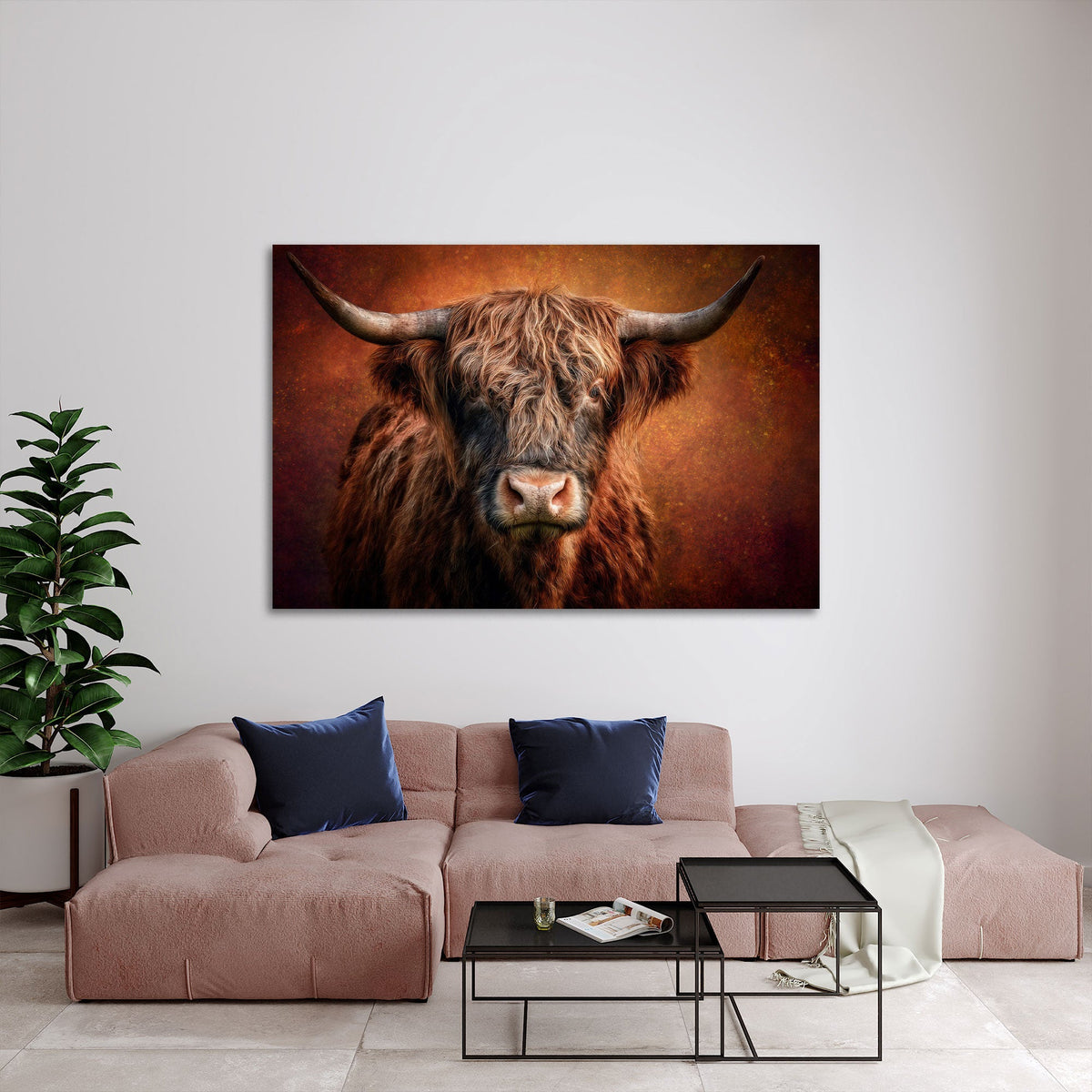 Kuh Portrait Pastell Wandbild im Wohnraum