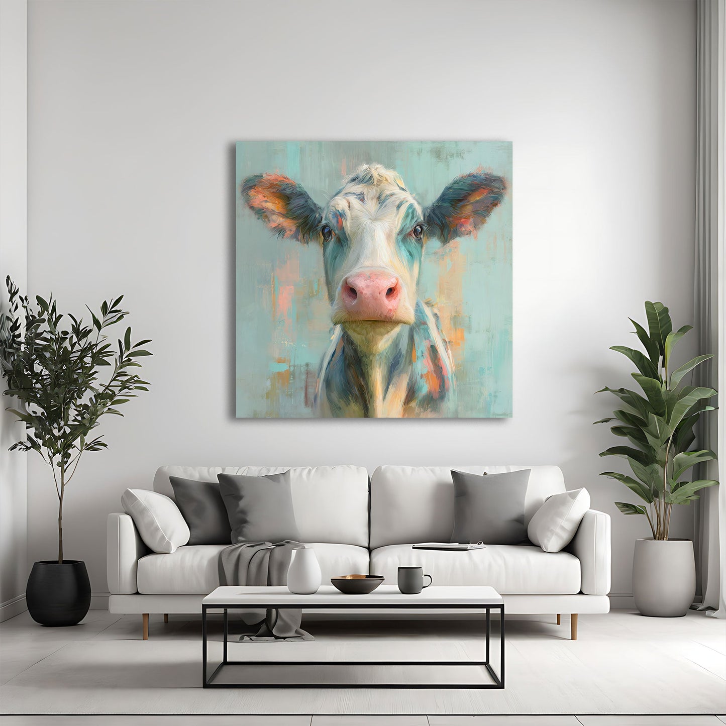 Kuh Portrait als Ölgemälde in kräftigen Tönen Wandbild