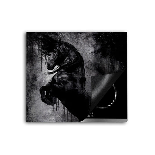 Kunstwerk schwarzes Pferd Herdabdeckplatte Induktionsschutz für Ceranfeld & Küche Deko