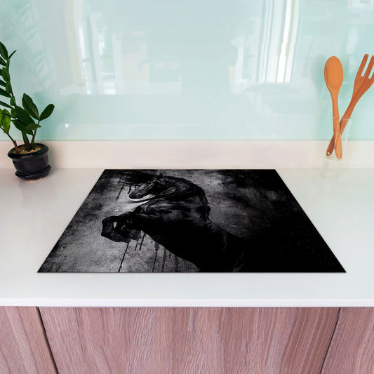 Kunstwerk schwarzes Pferd Herdabdeckplatte Induktionsschutz für Ceranfeld & Küche Deko