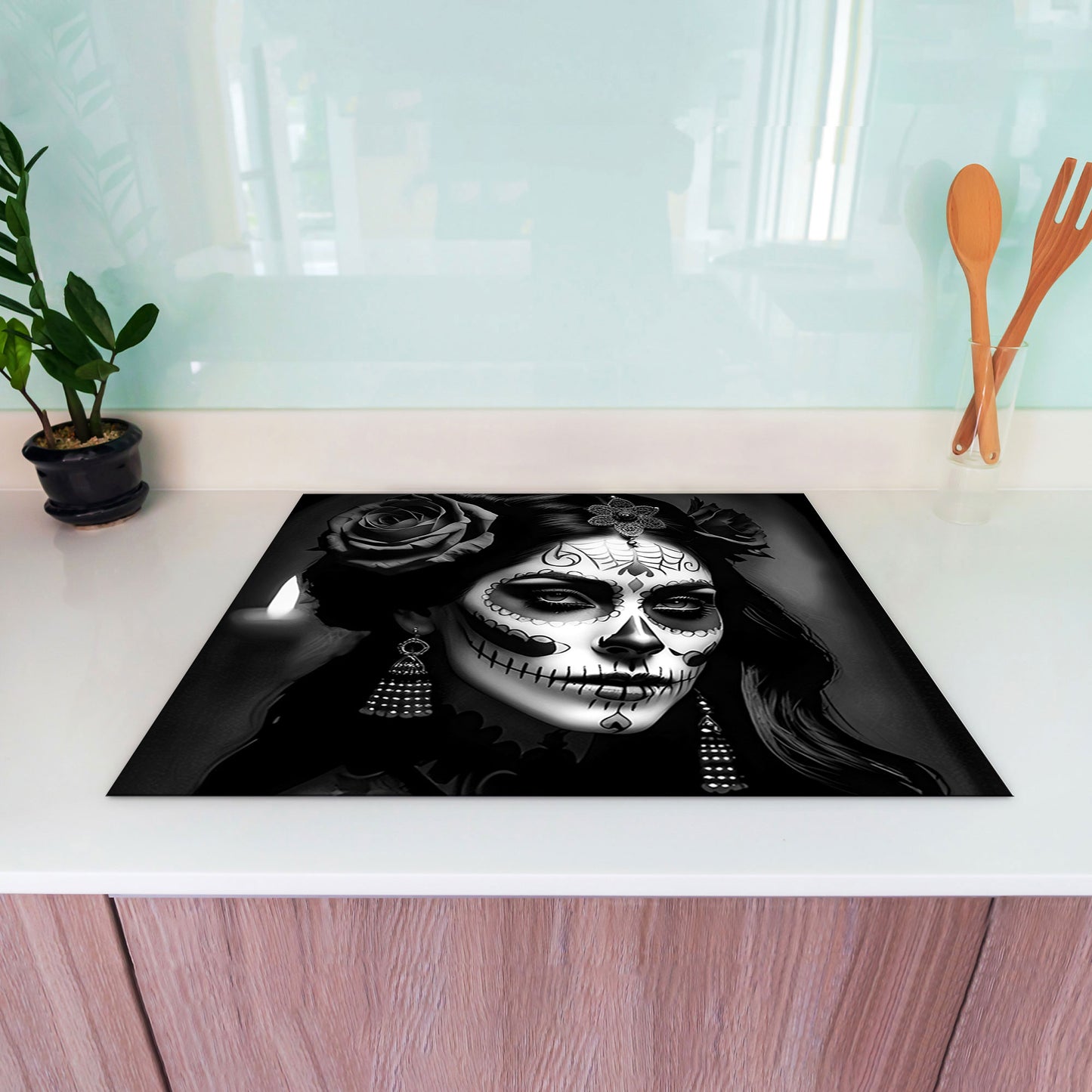 La Calavera Catrina Herdabdeckplatte Induktionsschutz für Ceranfeld & Küche Deko