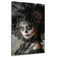 La Catrina Porträt in schwarz-weiß mit Federschmuck Wandbild
