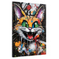 Lachende Katze im bunten Graffiti Street Art Stil Wandbild im Hochformat auf Leinwand