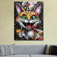 Bunte Street Art Katze Wandbild im Wohnzimmer