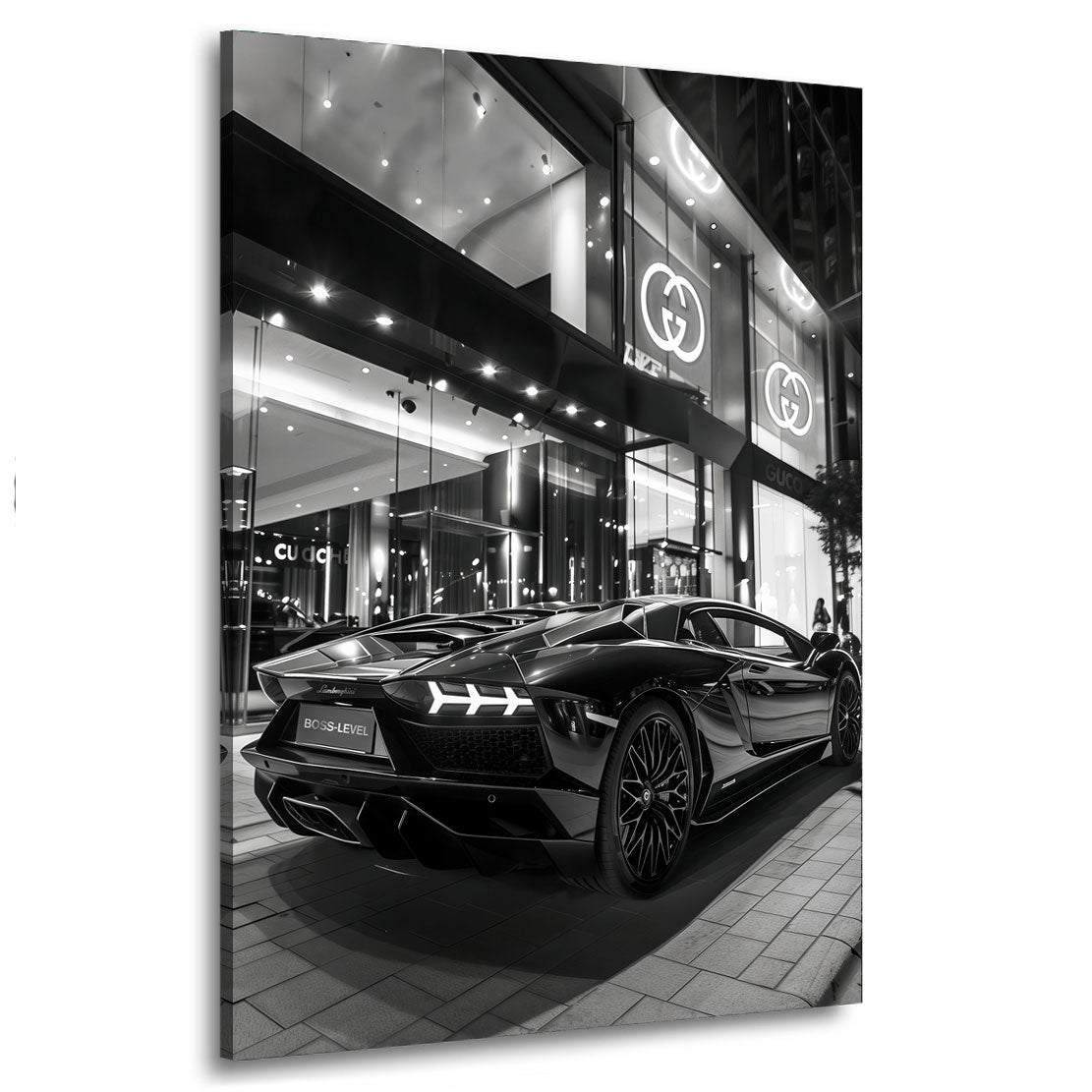Lamborghini Sportwagen schwarz weiß Gucci Store Wandbild