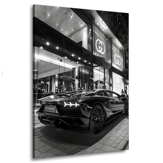 Lamborghini Sportwagen schwarz weiß Gucci Store Wandbild
