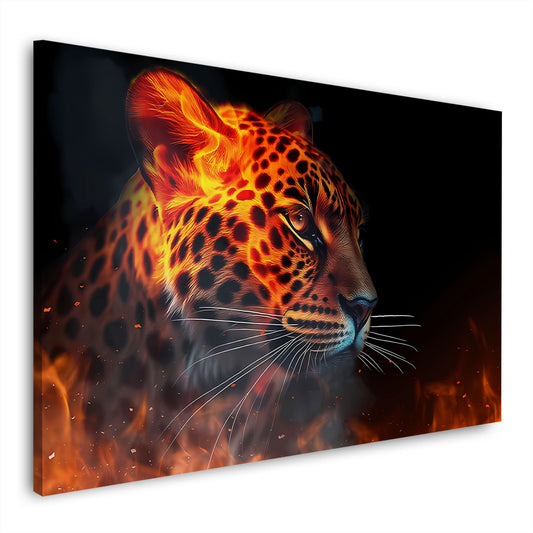 Leopard Feuer Wildkatze Porträt Flammen Wandbild