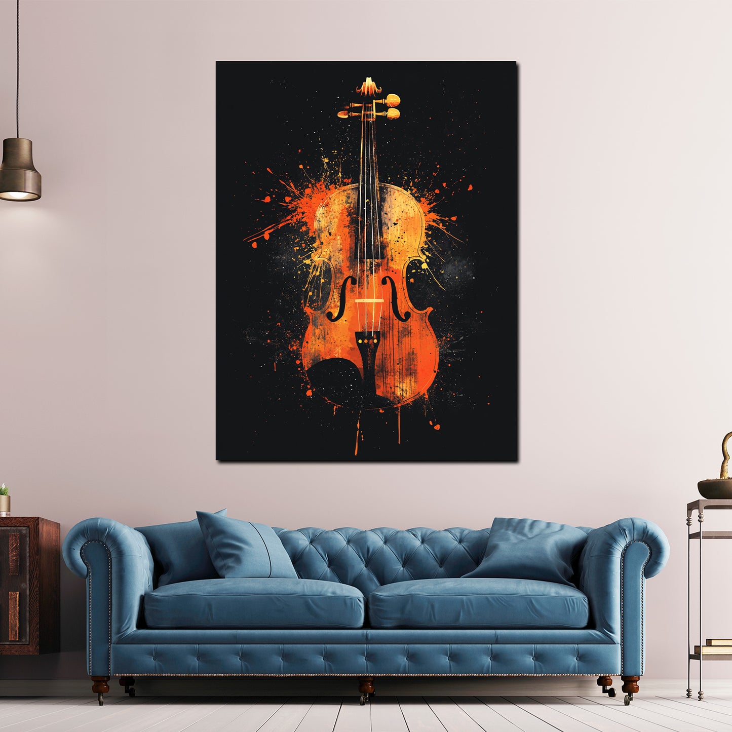 Leuchtende Violine auf dunklem Hintergrund Wandbild