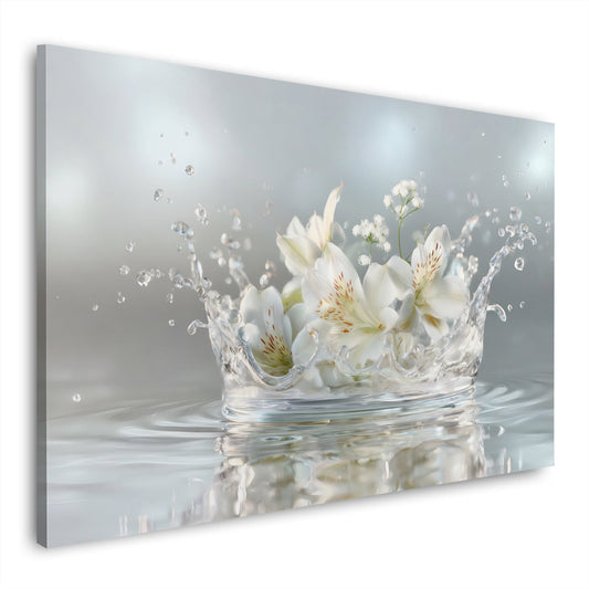 Lilien im Wasser mit eleganten Spritzern Wandbild