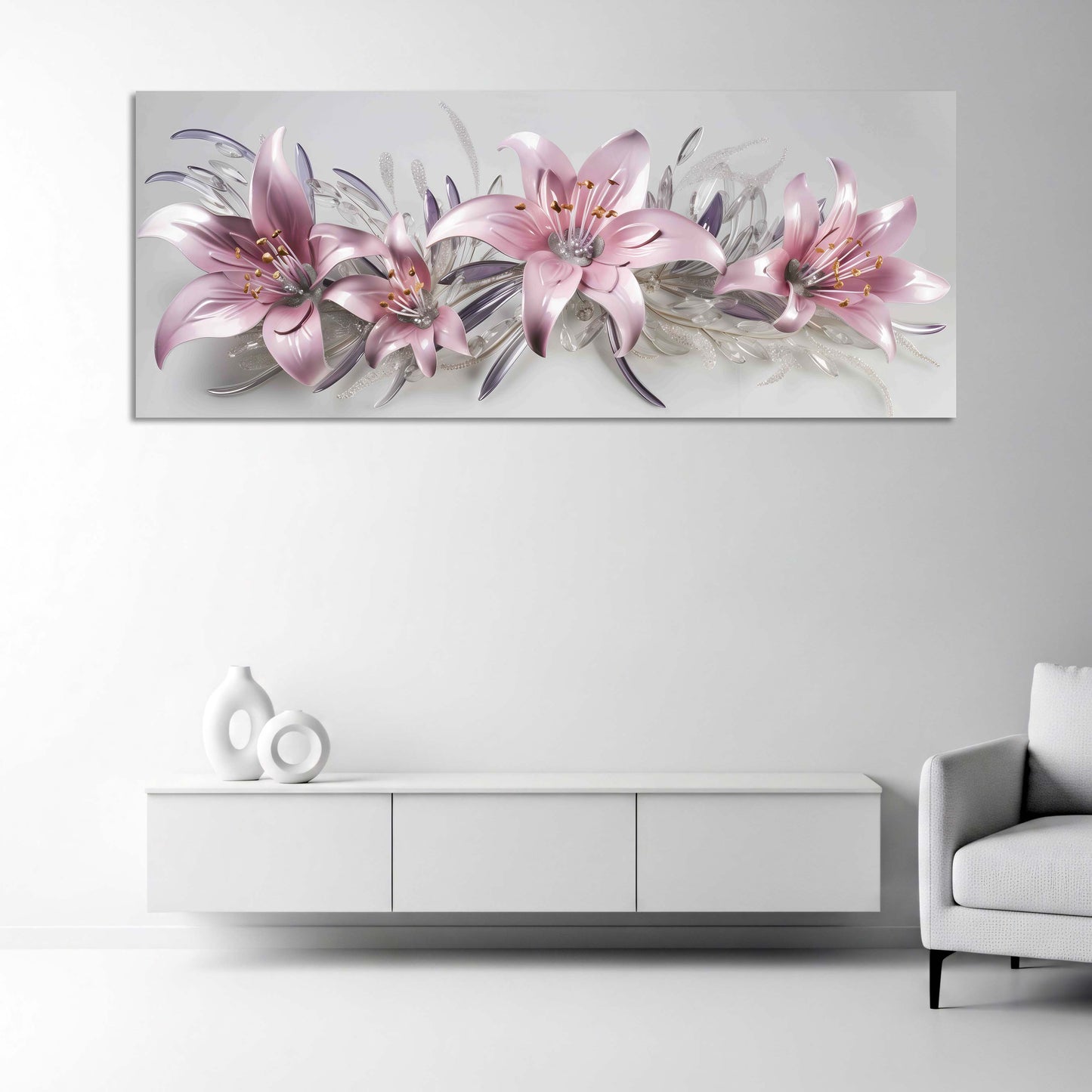 Lilien Rosa Blüten 3D Glas Effekt Wandbild