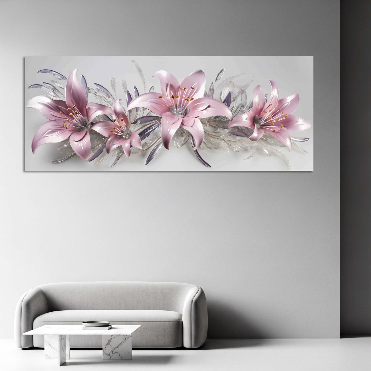 Lilien Rosa Blüten 3D Glas Effekt Wandbild